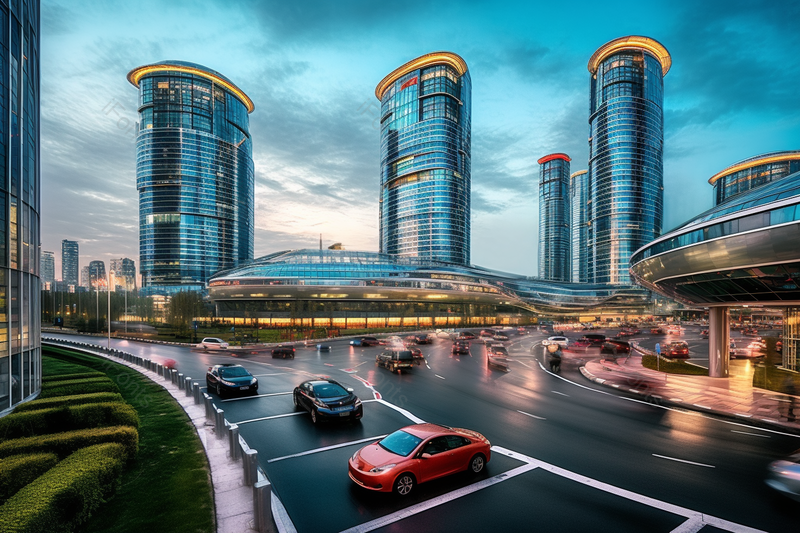 蓝色实拍夜晚城市CBD车流涌动背景,高清,摄影图,摄影图片,图片大全,摄影图免费下载
